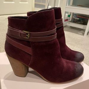 BP Nordstrom Tandem Merlot Burgundy Suede Buckle Booties Boots Size 9.5